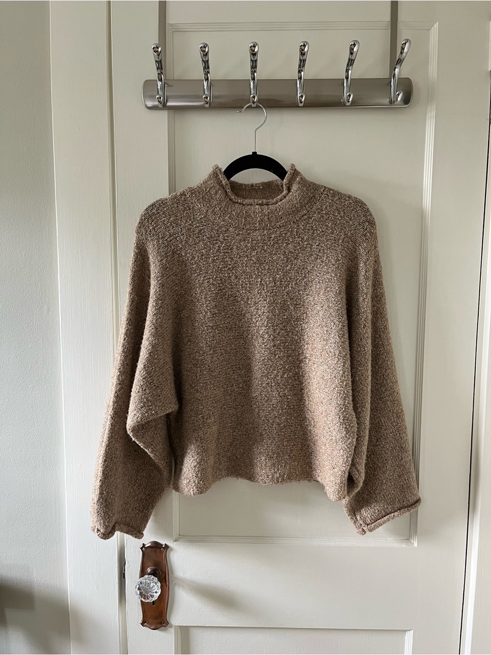 Women’s William Rast Tan Bouclé Mock Turtleneck Batwing Wool Blend Sweater (S)